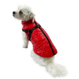 Water Resistant Puffy Vest with Built In Harness (Color: Red, size: XL)