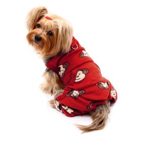 Silly Monkey Front Sleeveless Fleec Pajamas (Color: Burgundy, size: M)