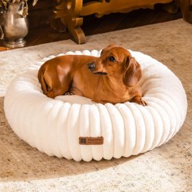 MEWOOFUN Donut Dog Bed For Small Dogs - Calming Round Fluffy Pet Bed With Non-Slip Bottom, Washable Puppy & Kitten Bed 25x25x7 Inch, Cream (Option: WP179)