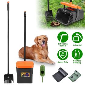 Pooper Scooper Kit Dog Poop Rake & Swiveling Bin Poop Heavy Duty Pick Up Tool with Extra Long Handle 35 Waste Bags Dispenser (Color: As Shown)
